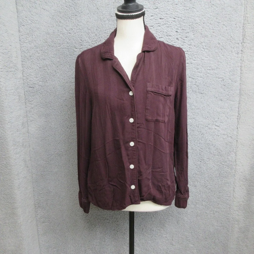 Lands End Pajama Set Women S Red Viscose Button Front Top Pants Soft Lounge
